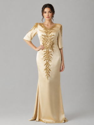 Leaf Beaded Mermaid Evening Gown