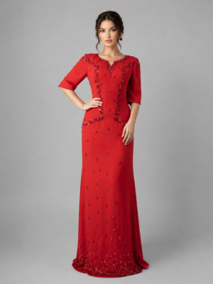Allover Beaded Mermaid Evening Gown