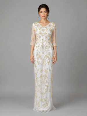 Scroll Pattern Beaded Formal Evening Dress