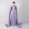 Elegant Lavender Off-Shoulder Gown with Flowing Cape Sleeves