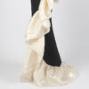 Modern black mermaid formal gown with square neckline and champagne organza ruffle, minimalist elegant design