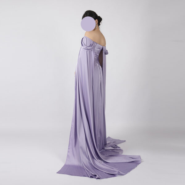 Modest Lavender Off-Shoulder Gown with Cape Sleeves