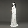 Modest White Formal Gown with Cape and Black Floral Appliqués