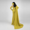 Mustard Yellow Crepe Mermaid Gown with One-Shoulder Cape Detail