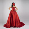 Dramatic Red Satin Strapless Ball Gown with Court Train