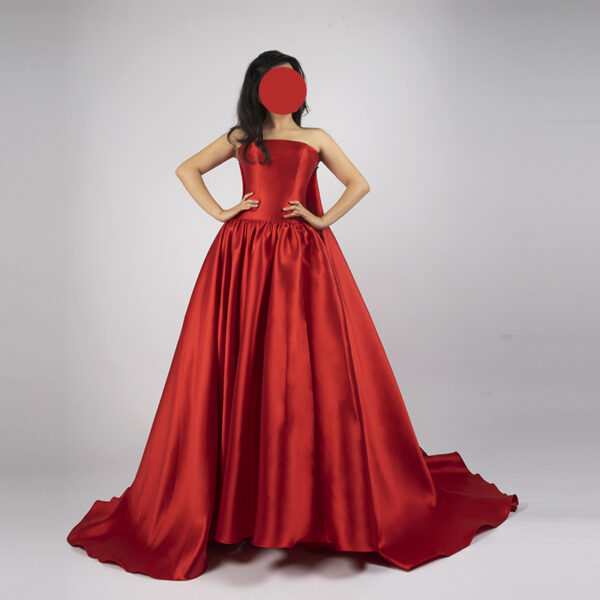 Dramatic Red Satin Strapless Ball Gown with Court Train