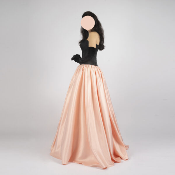 Blush Pink Satin Ball Gown with Black Strapless Corset Bodice