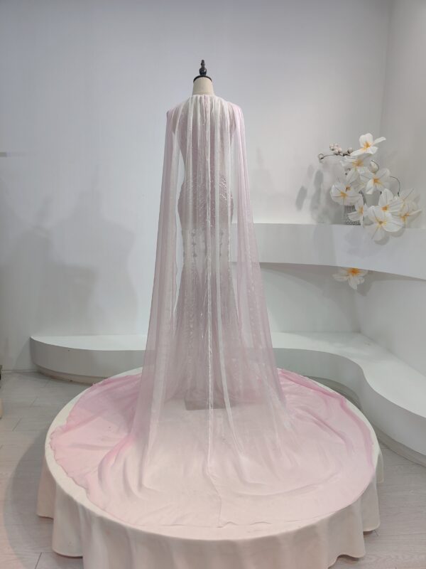 Glamorous Pink Sequin Evening Gown with Sheer Cape & Fringe Detail - Mermaid Formal Dress for Red Carpet, Gala & Luxury Events