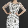 Elegant White Evening Gown with Silver Floral Beaded Embroidery - Half Sleeve Formal Dress for Gala, Wedding & Red Carpet Events