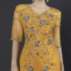 Yellow Prom & Evening Gown with Handmade Silver Floral Embroidery