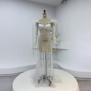 Handmade Crystal Beaded Mermaid Gown with Tassel Chains