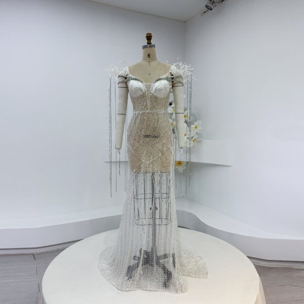 Handmade Crystal Beaded Mermaid Gown with Tassel Chains