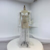 Handmade Crystal Beaded Mermaid Gown with Tassel Chains