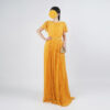 Luxury Mustard Chiffon Pleated Evening Dress - Beaded Accent Belt for GCC Weddings