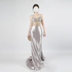 Luxury Beaded Mesh Bustier Satin Gown - Formal Dress for Galas