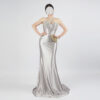 Luxury Silver Beaded Corset Evening Dress with One-Shoulder Design