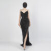 Black Sequin Evening Gown with Slim Fit Silhouette