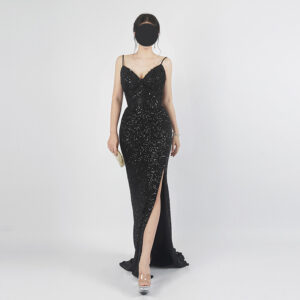 Black Sequin Evening Gown with Slim Fit Silhouette