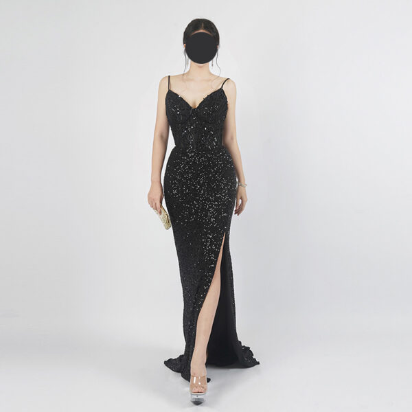 Black Sequin Evening Gown with Slim Fit Silhouette