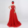 Red Strapless Tulle Evening Gown with Beaded Waist and Layered Bodice