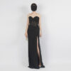 Black Strapless Lace Sheer Gown | Glitter Mesh High-Slit Formal Evening Dress