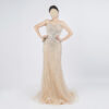 Champagne Sequin Mermaid Gown | Strapless Silver Beaded Strip Formal Evening Dress with Train