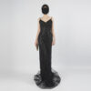 Black Sequin Mermaid Gown | Spaghetti Strap Deep V Formal Evening Dress with Train
