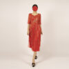Red Hand-Beaded Midi Dress with Gold Embroidery and Tassel Details