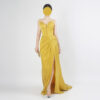 Gold Draped Satin Slit Gown with Structured Bodice