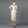 Cream Modest Evening Dress with Luxurious Gold Embellishment
