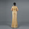 Champagne Gold Beaded Evening Gown - Sheer Half-Sleeve Formal Mermaid Dress
