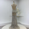 Custom Fit Runway Gown | Crystal-Embellished Deep V Halter Cutout Cross-Back Formal Dress with White Tulle Train