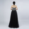 Custom Black Tulle Evening Gown with Embroidered Floral Corset Top
