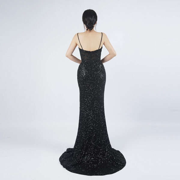 Black Sequin Evening Gown with Slim Fit Silhouette