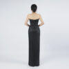 Black Strapless Sequin Bodice Formal Gown | Glitter Satin Slit Evening Dress