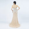 Champagne Sequin Mermaid Gown | Strapless Silver Beaded Strip Formal Evening Dress with Train