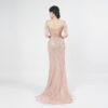 Blush Pink Sequin Mermaid Gown | Off-Shoulder Fringe Trim Formal Evening Dress with High Slit