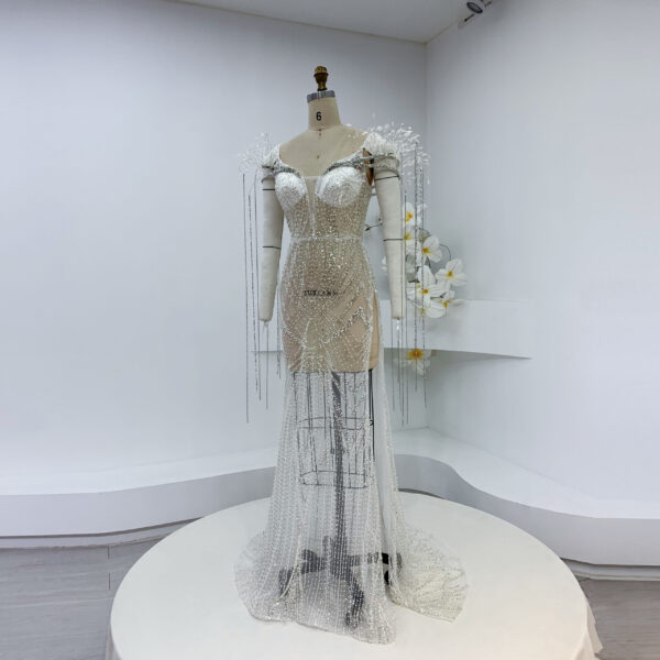 Handmade Crystal Beaded Mermaid Gown with Tassel Chains