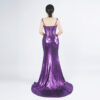 Metallic Purple Spaghetti Strap Evening Gown with High Slit