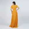 Luxury Mustard Chiffon Pleated Evening Dress - Beaded Accent Belt for GCC Weddings