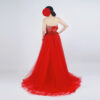Red Strapless Tulle Evening Gown with Beaded Waist and Layered Bodice