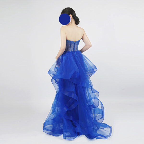 Royal Blue Strapless Beaded Corset Tulle Evening Gown with Layered Skirt