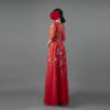 Red Couture Evening Gown with Hand-Beaded Floral Embroidery