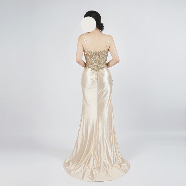 Luxury Champagne Gold Beaded Evening Dress with Corset Bodice