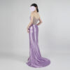 Lavender Satin Strapless Evening Gown with Beaded Corset and Front Slit