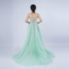 Mint Green Sequin Mermaid Gown | Spaghetti Strap Sheer Bodice Formal Evening Dress with Tulle Train