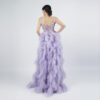 Lavender Tulle Ruffled Ball Gown | Spaghetti Strap 3D Floral Embellished Formal Evening Dress
