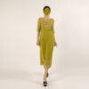 Olive Green Beaded Midi Dress with Floral Embroidery - Sheer Bell Sleeve Cocktail Dress