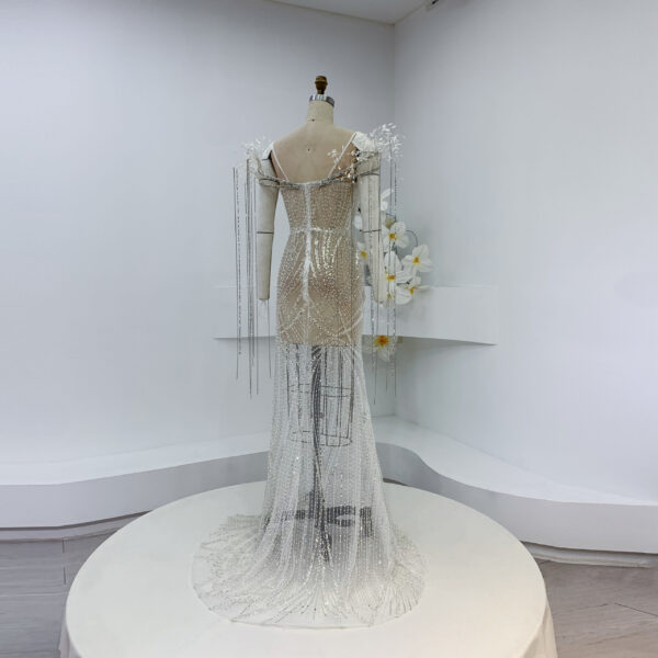 Handmade Crystal Beaded Mermaid Gown with Tassel Chains
