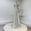 Custom Fit Runway Gown | Crystal-Embellished Deep V Halter Cutout Cross-Back Formal Dress with White Tulle Train